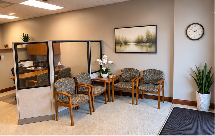 Clean commercial reception and waiting area